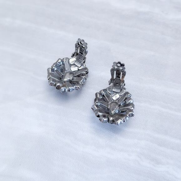 Vintage Clip On Earrings Stylish Smokey Tone Gems Large Regal Art Deco Style - Picture 4 of 5